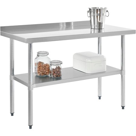 GLOBAL INDUSTRIAL 30W x 30D x 35H 18 Ga. 430 SS Workbench with 2 Backsplash Galvanized Legs & Undershelf 493601